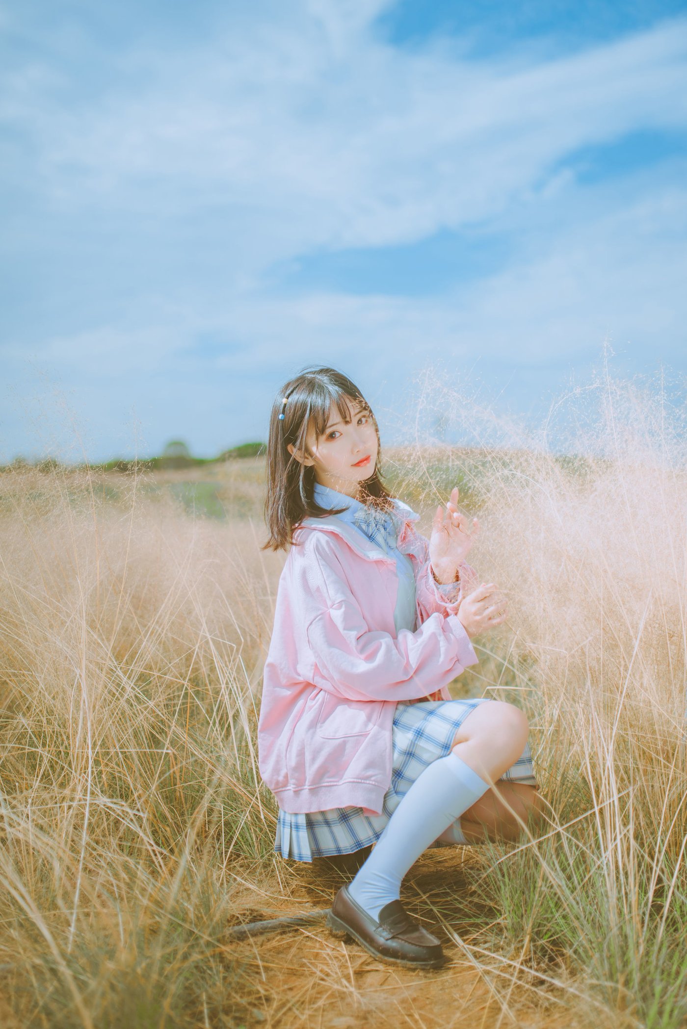 面饼仙儿JK制服粉黛草场景粉色风格