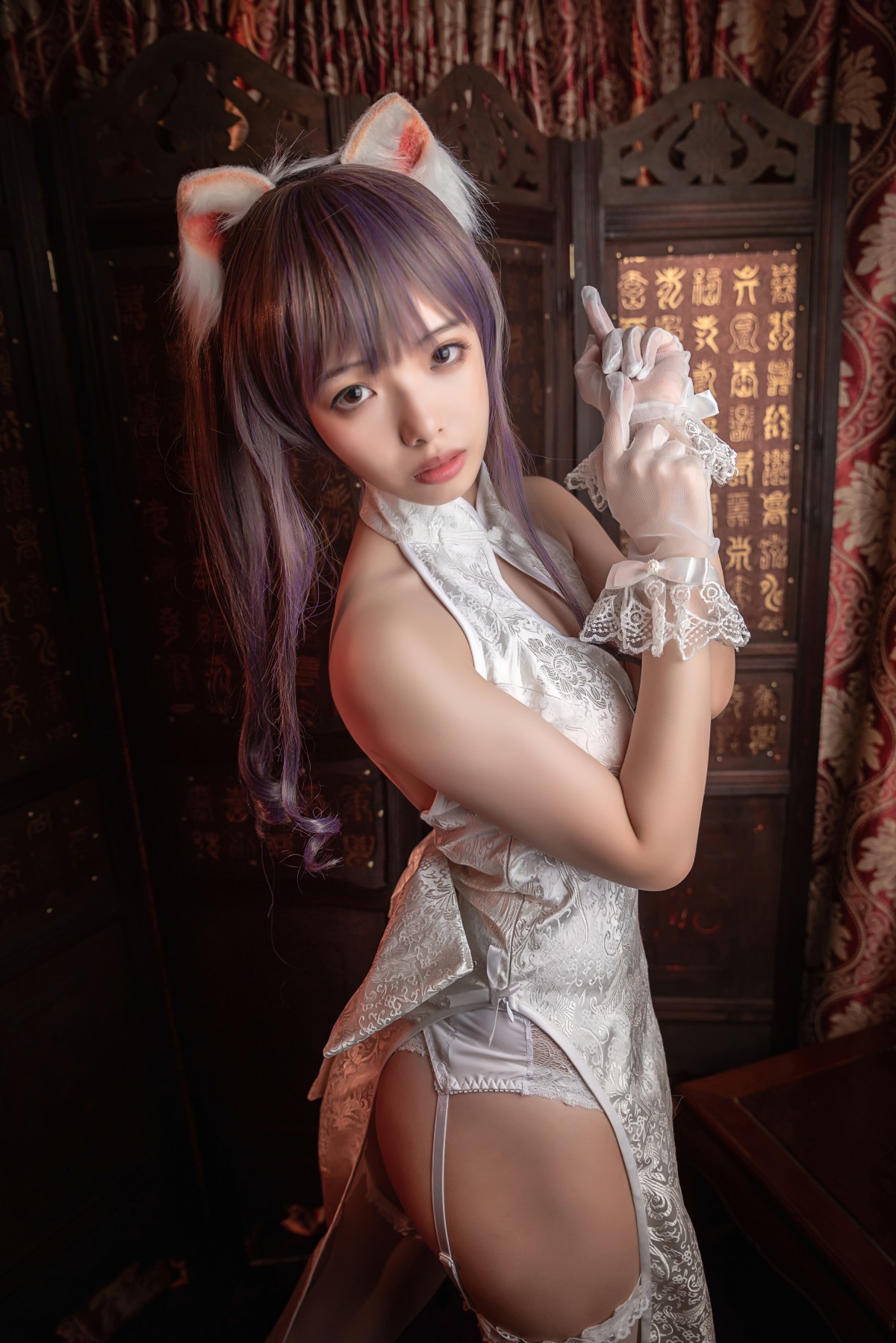 图片[14]-[Cosplay]雯妹不讲道理 – 旗袍白丝吊带袜 – COSPLAY-御萝部落